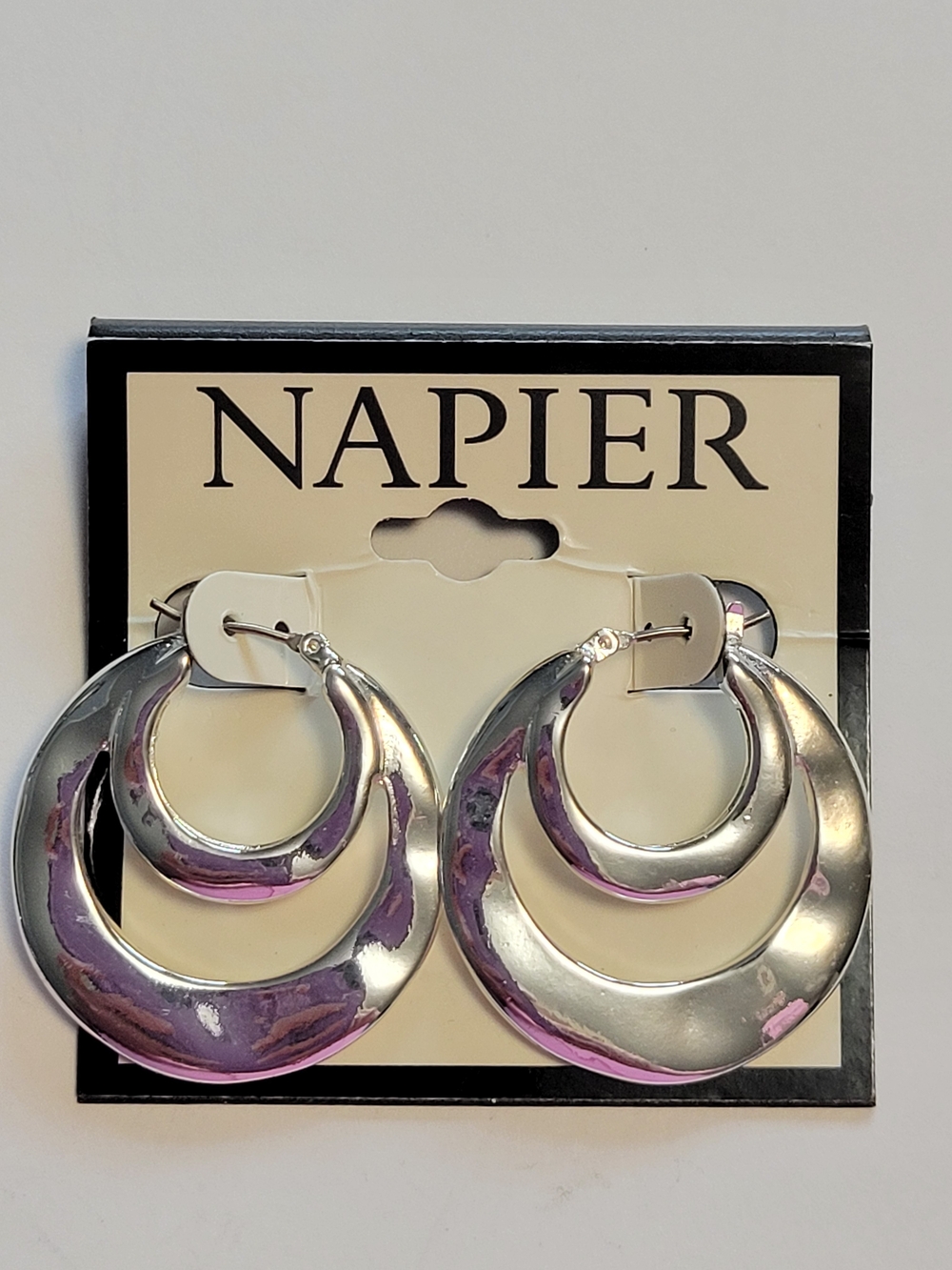 Napier Silver-Tone Double Hoop Earrings Snap Wire Closure